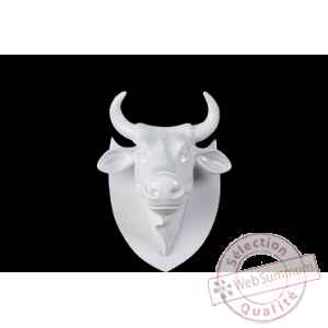 Figurine Trophée vache cowhead white  25cm Art in the City 80997