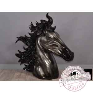 Objet décoration illusion tête cheval noir/arge Edelweiss -C8875
