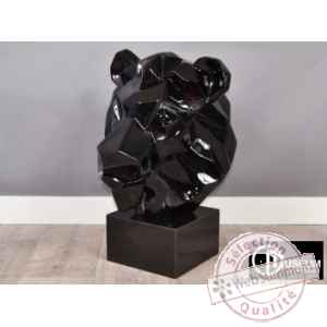 Objet décoration illusion tête lion noire 61cm Edelweiss -C8860