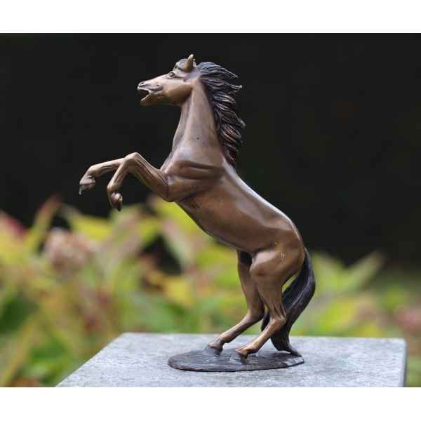 Statuette petit cheval cabré en bronze sur plaque -AN1100BR-B