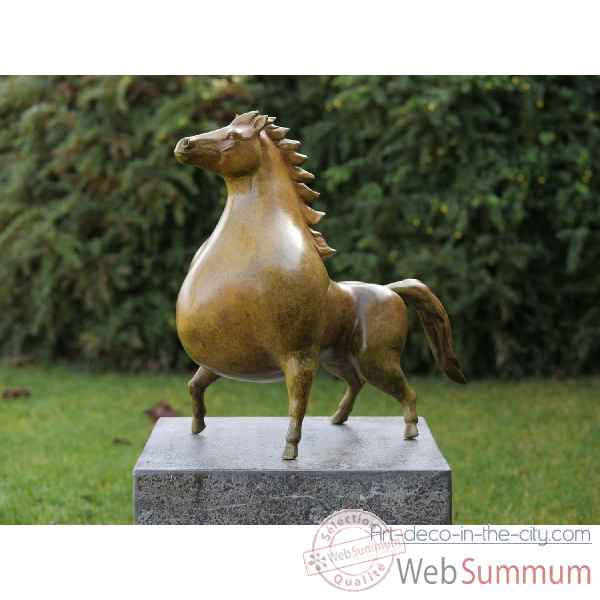 Statue bronze cheval vert patiné à chaud -B91142