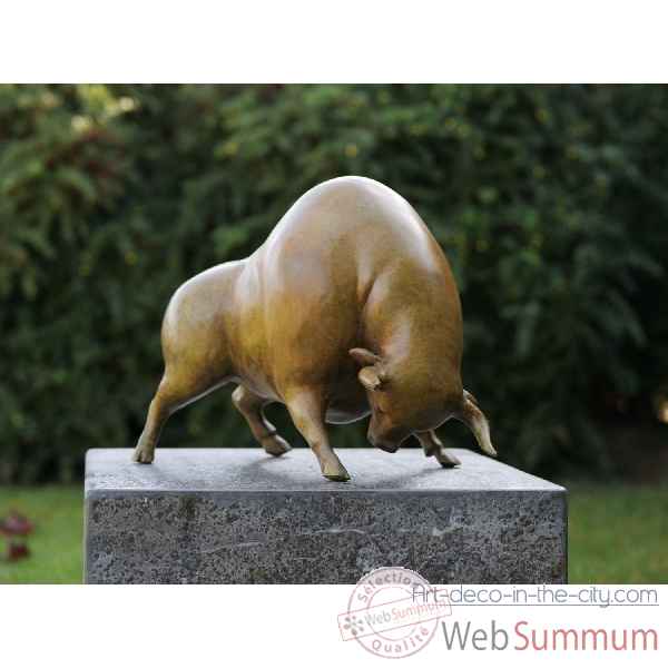Statue bronze taureau patiné vert -B91146